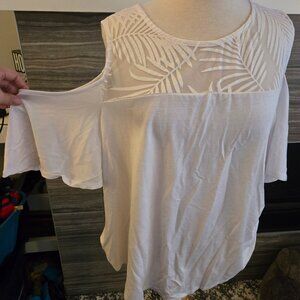 🌴 George Plus Cold Shoulder Palm Print Top - 2X